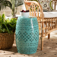 Baxton Studio H01-97939E Teal Metal Side Table Lavinia Modern and Contemporary Teal Finished Metal Outdoor Side Tablei